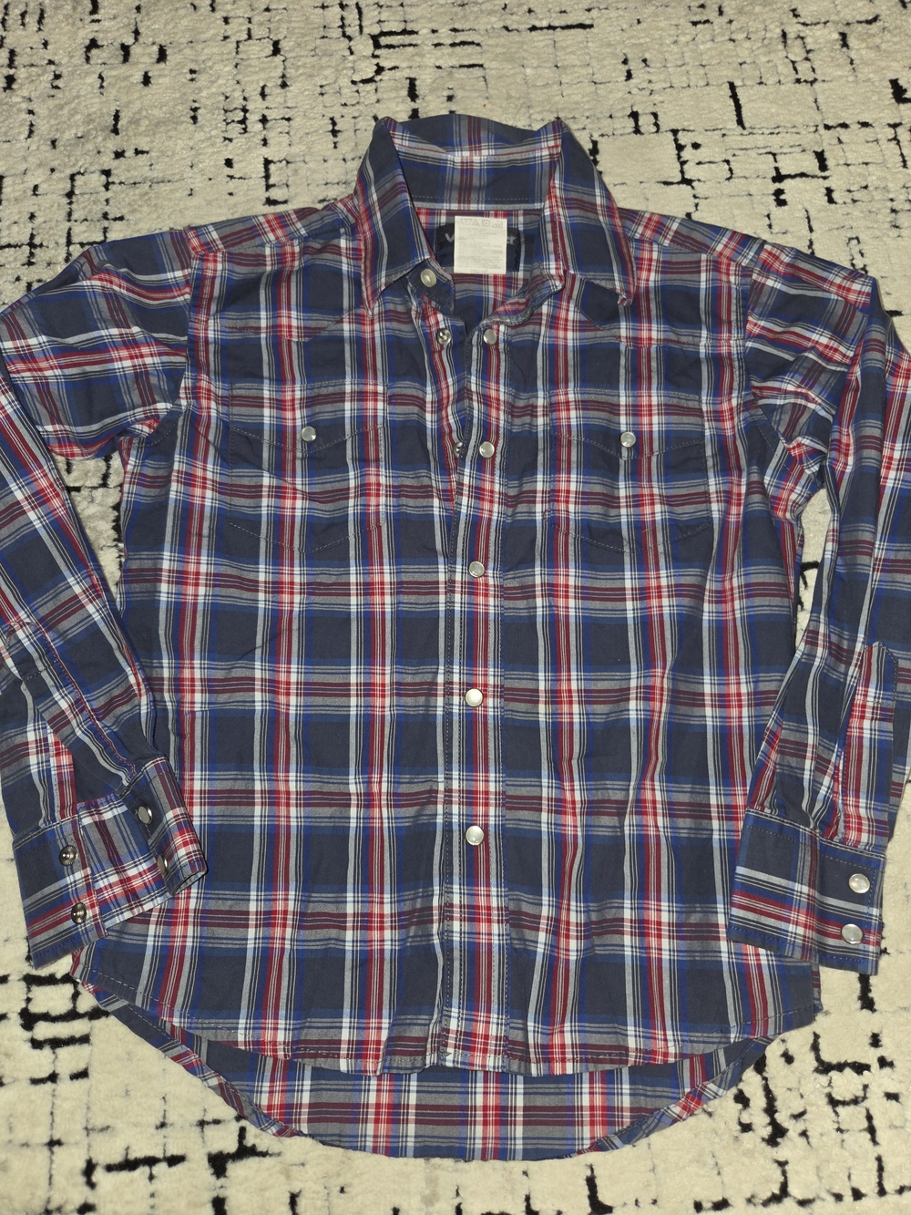Wrangler Youth Plaid Pearl Snap Long Sleeve Shirt Size M (7-8)